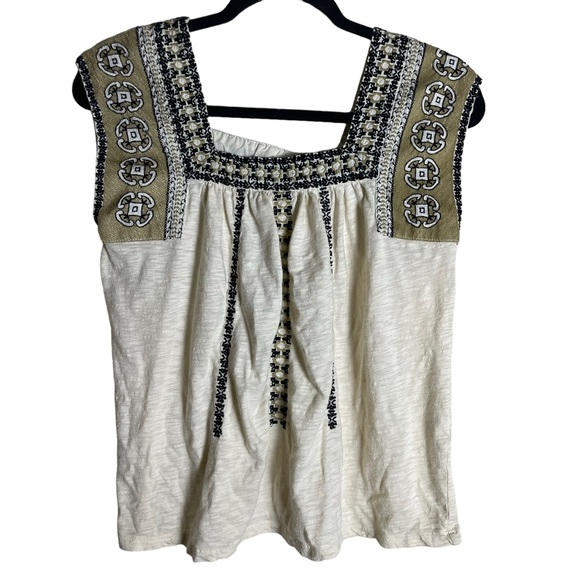 Lucky Brand Tops - Lucky Brand Cream and Black Embroidered Top
